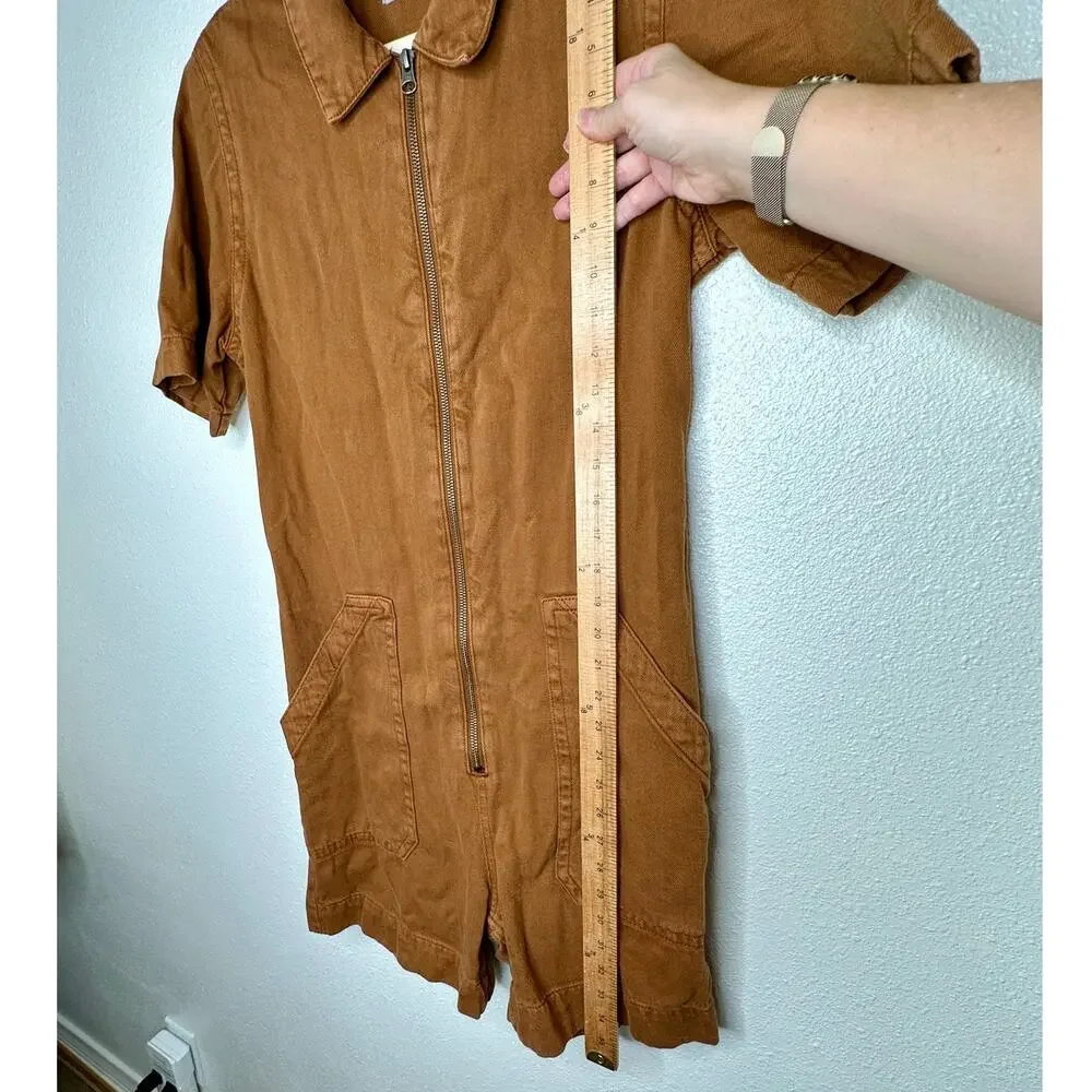Everlane The Denim Short Coverall Organic Cotton Brown Rust Romper 6